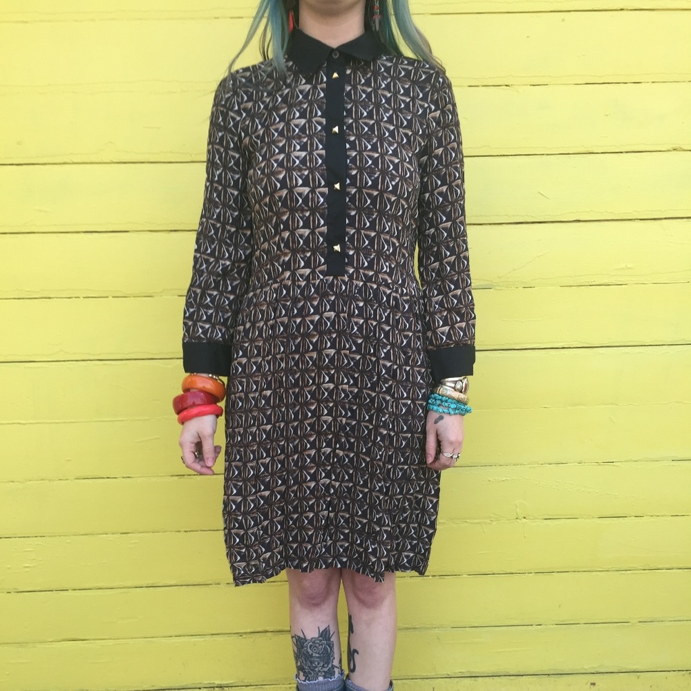 Love Moschino Geometric Drop Waist Collared Dress